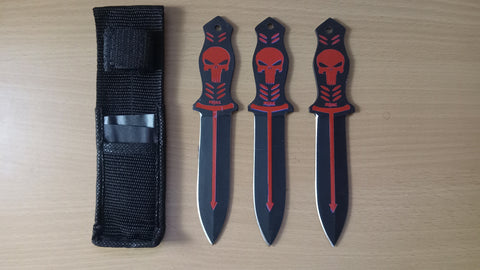 Skull Red Punisher Set of 3 With Sheath 6.5 Inch