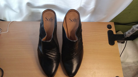 Sofft Womens Black Leather Pleated Heeled Mules Slip On Comfort Shoes Size 9M