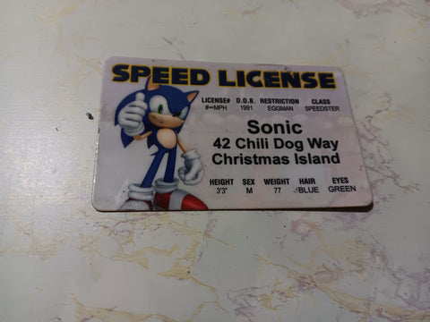 Sonic The Hedgehog Christmas Island Speed License Novelty Joke I.D. Card Driver's License