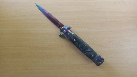 Stiletto Rainbow Blade Black Handle 8.75 Inch Spring Assisted Folding Pocket Knife