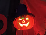 🎃 Halloween TWO 6.5" Light up Jack O Lantern w Hat + Hair LED Pumpkin