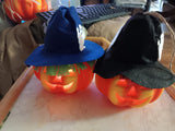 🎃 Halloween TWO 6.5" Light up Jack O Lantern w Hat + Hair LED Pumpkin