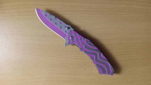 USA Flag Titanium Purple Spring Assisted Folding Pocket Knife