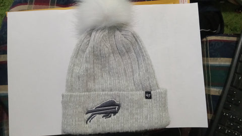 USED Buffalo Bills 47 Brand White Gray Winter Pom Beanie Womens Hat
