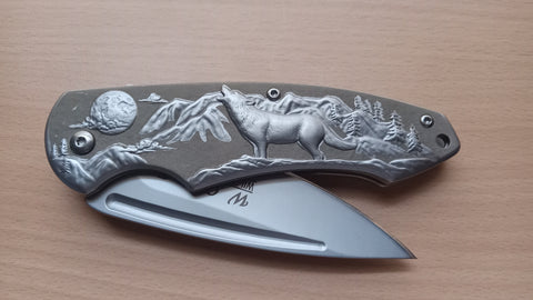 Wolf 8 Inch Silver Coated Spring Assisted Folding Pocket Knife