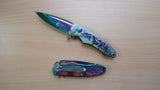 Wolf 8 Inch Rainbow 3D Sculpted Coated Spring Assisted Folding Pocket Knife