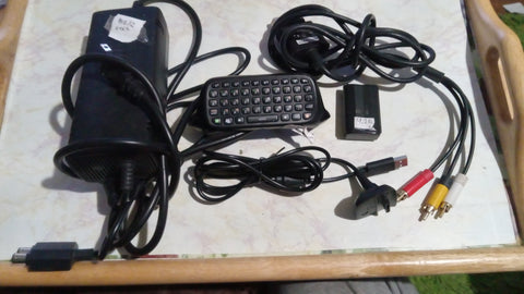 Xbox 360 5 Item S Model AV AC Cable Chatpad OEM + Charge Cable w Battery BUNDLE
