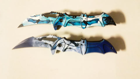 2 Knife Bundle Batman 8 Inch Single Blade Spring Assisted Pocket Knife Blue Center