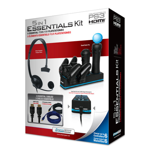 5 in 1 PS3 Essentials Kit with Headset Charge Base HDMI Cable and 2 USB Mini Charge Cables
