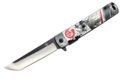 8" Warrior Design Handle Two Tone Blade Spring Assisted Folding Knife