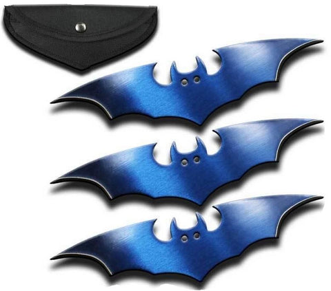 Bat Blue 3 Piece 6 Inch Batman Throwing Knife Set With Case