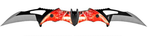 Batman 12 Inch Red Lightning Dual Blade Spring Assisted Folding Pocket Knife
