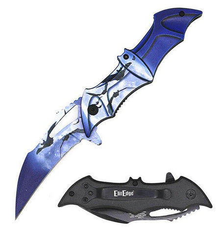 Batman 8 Inch Single Blade Spring Assisted Pocket Knife Blue Black Bats