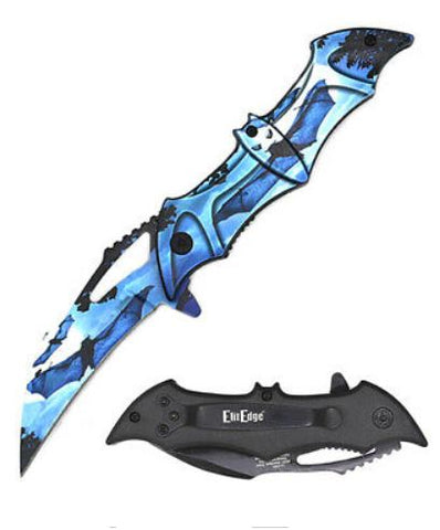 Batman 8 Inch Single Blade Spring Assisted Pocket Knife Blue Center