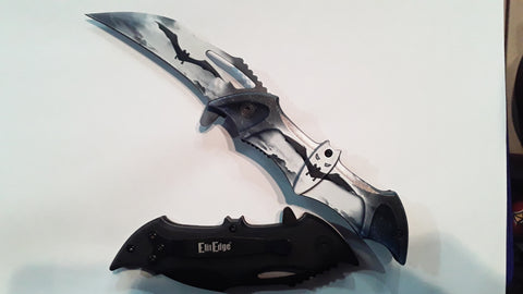 Batman 8 Inch Single Blade Spring Assisted White Pocket Knife Black Bat Center