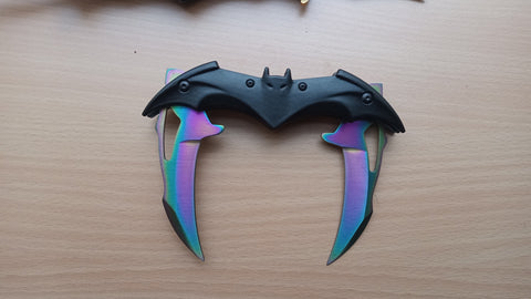Batman Rainbow Blade Double Blade Spring Assisted Folding Pocket Knife