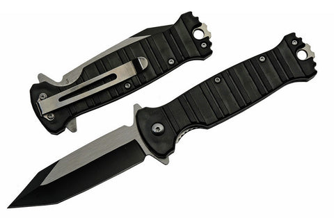 Black Striped 2 Tone Handle Spring Assisted Folding Pocket Knife