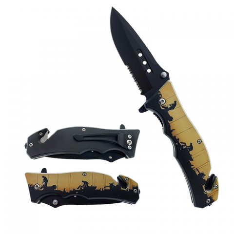 ***50OFF*** Brown & Black 8 inch Spring Assisted Folding Knife