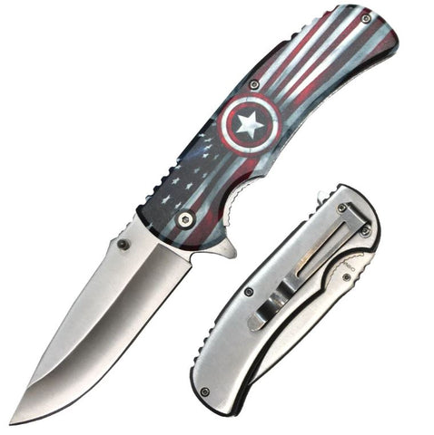 50off Captain America Shield 8 Inch Spring Assisted Folding Pocket Knife