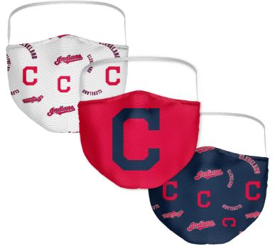 ***50OFF*** Cleveland Indians MLB Fanatics Branded Adult All Over Logo Face Covering 3-Pack Mask