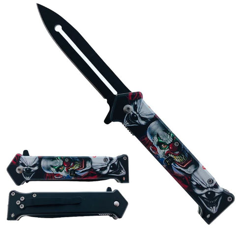 Clowns Evil Grin 8 Inch Split Blade Spring Assisted Pocket Knife