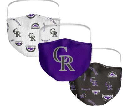 Colorado Rockies MLB Adult All Over Logo Face Covering 3-Pack Mask