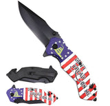Don't Tread On Me USA 13 Star Flag 8.5 Inch Spring Assisted Folding Pocket Knife Line Cutter Glass Breaker
