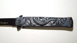 Dragon Black Embossed Stiletto 440 Stainless Steel Spring Assisted Folding Pocket Knife