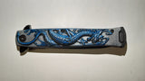 Dragon Blue Embossed Stiletto Spring Assisted Folding Pocket Knife