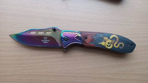 Dragon Handle Rainbow Titanium Blade Spring Assisted Folding Pocket Knife