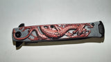 Dragon Red Embossed Stiletto Spring Assisted Folding Pocket Knife