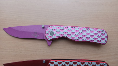 Hearts Pink 8 Inch Spring Assisted Folding Pocket Knife