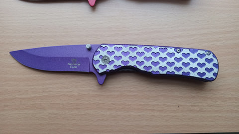 Hearts Purple 8 Inch Spring Assisted Folding Pocket Knife