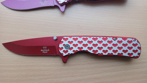 Hearts Red 8 Inch Spring Assisted Folding Pocket Knife