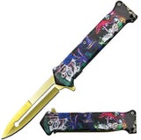 Joker Handle Gold Blade 8 Inch Spring Assited Folding Pocket Knife