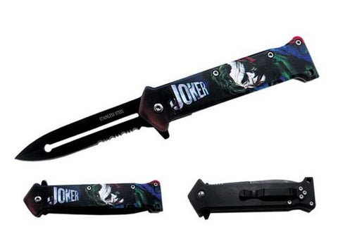 Joker Spelled Split Blade Spring Assisted Folding Pocket Knife Half Serrated Blade