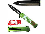 Joker Why So Serious Split Blade Green 9 Inch Spring Assisted Folding Knife