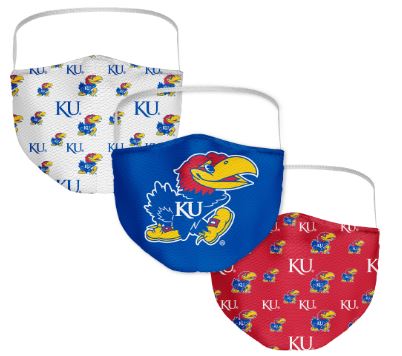 Kansas Jayhawks NCAA Adult All Over Logo Face Covering 3-Pack Mask