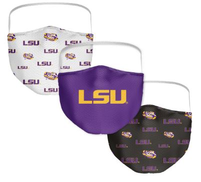 LSU Tigers NCAA Fanatics Branded Adult All Over Logo Face Covering 3-Pack Masks