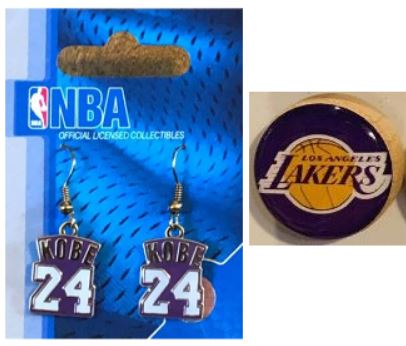 Los Angeles Lakers 2 Items Bundle Kobe Bryant NBA Jersey Earrings + Lakers Magnet
