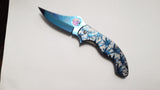 Marijuana Blue 7.5 Inch Curved Blade Spring Assisted Folding Pocket Knife