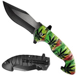 Marijuana 9 Inch Curved Handle Rasta Spring Assisted Folding Pocket Knife