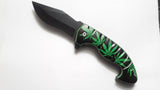 Marijuana 9 Inch Curved Handle Spring Assisted Folding Pocket Knife