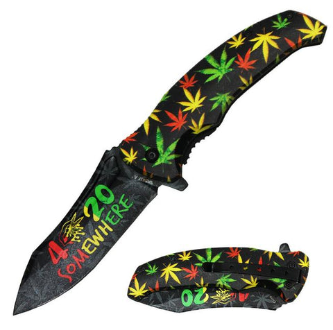 Marijuana It's 420 Somewhere 8.5 Inch Spring assisted Folding Pocket Knife