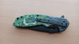 Marijuana Leaf Smoke Skull 8 Inch Spring Assisted Folding Pocket Knife