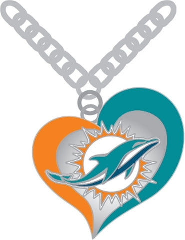 Miami Dolphins Swirl Heart NFL Silver Team Pendant Necklace