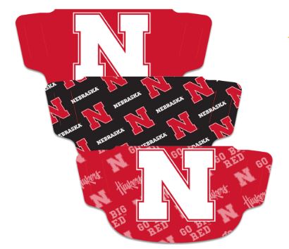 Nebraska Huskers NCAA WinCraft Adult Face Covering 3-Pack - MADE IN USA MASK