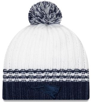 New England Patriots NFL New Era Women's Tonal Stripe Knit Hat with Pom - White/Navy Beanie