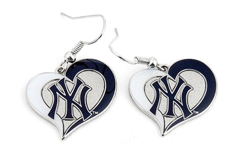 New York Yankees MLB Silver Swirl Heart Dangle Earrings