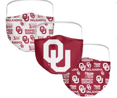 Oklahoma Sooners NCAA Adult All Over Logo Face Covering 3-Pack Mask